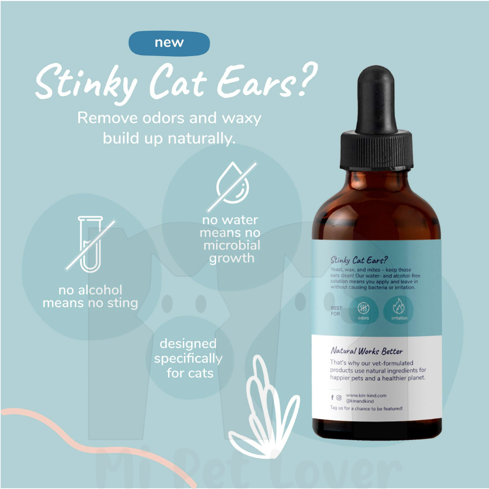 Kin+Kind Cat Ear Cleaner 4oz Cat Ear Drops Vet Ear Solution Eliminates Wax