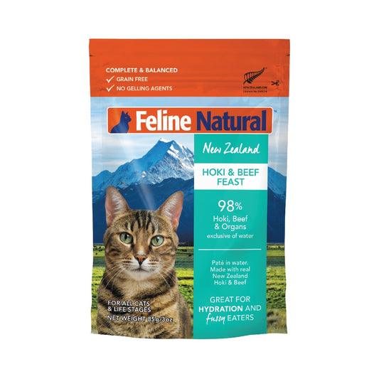 Feline Natural Hoki & Beef Feast Pouch Cat Food Cat Wet Food 85g