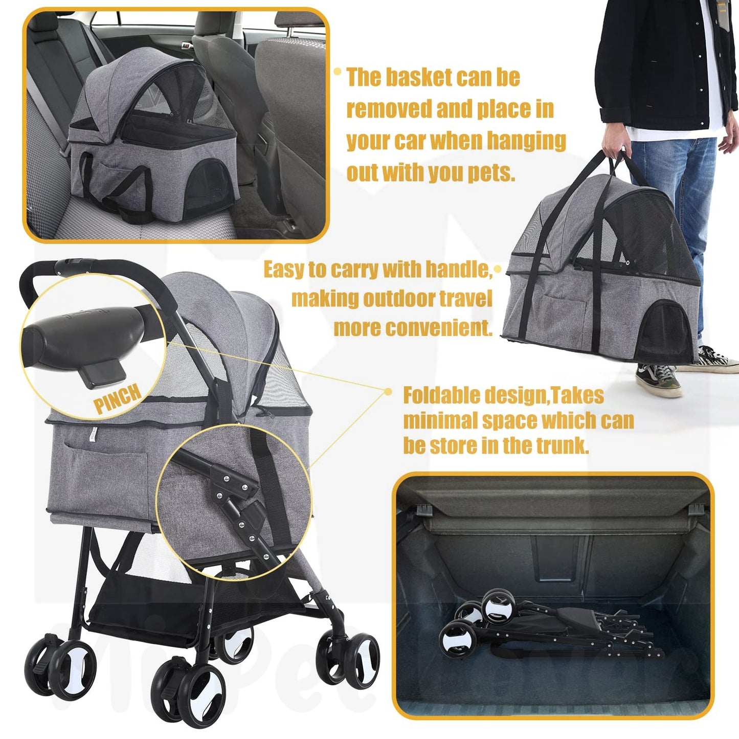 【802】 Detachable Pet Stroller Dog Stroller With Detachable Carrier Foldable Carrier Lightweight Travel