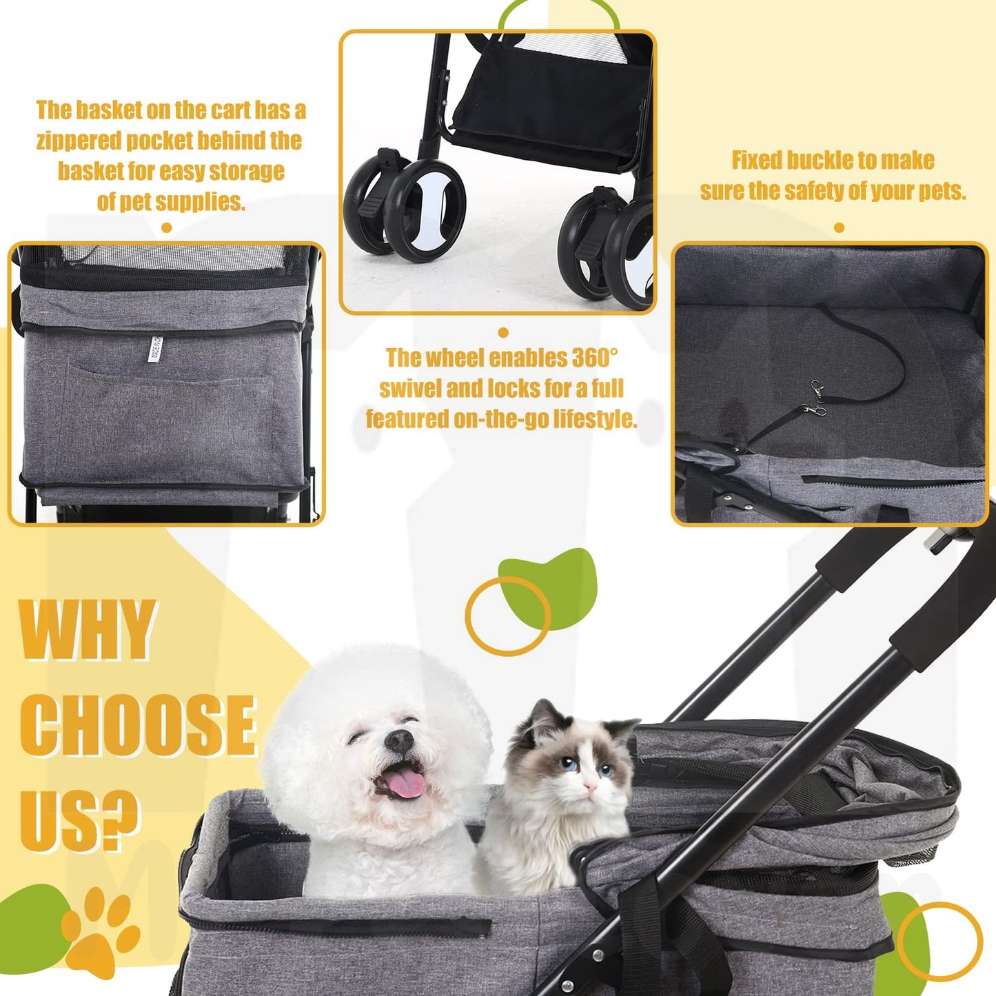 【802】 Detachable Pet Stroller Dog Stroller With Detachable Carrier Foldable Carrier Lightweight Travel